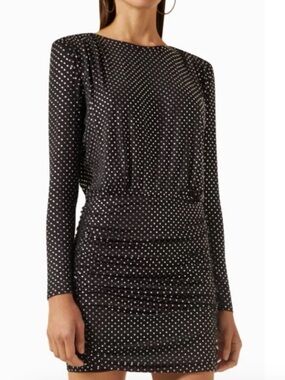 Veronica Beard Jessel Rhinestone Dress, Long-Sleeve Mini Dress, Black, Size 2